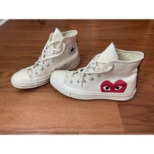 CDG PLAY x Converse Chuck 70 High Red Heart Logo Cream Black Sz M5.5/W7.5 Used